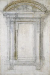 Studie van een raam met een halfronde gevel, c.1546